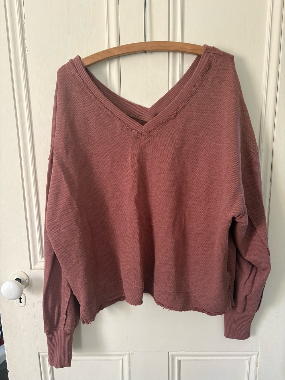 American Eagle Outfitters Off-the-Shoulder Washed Mauve V-Neck Sweater